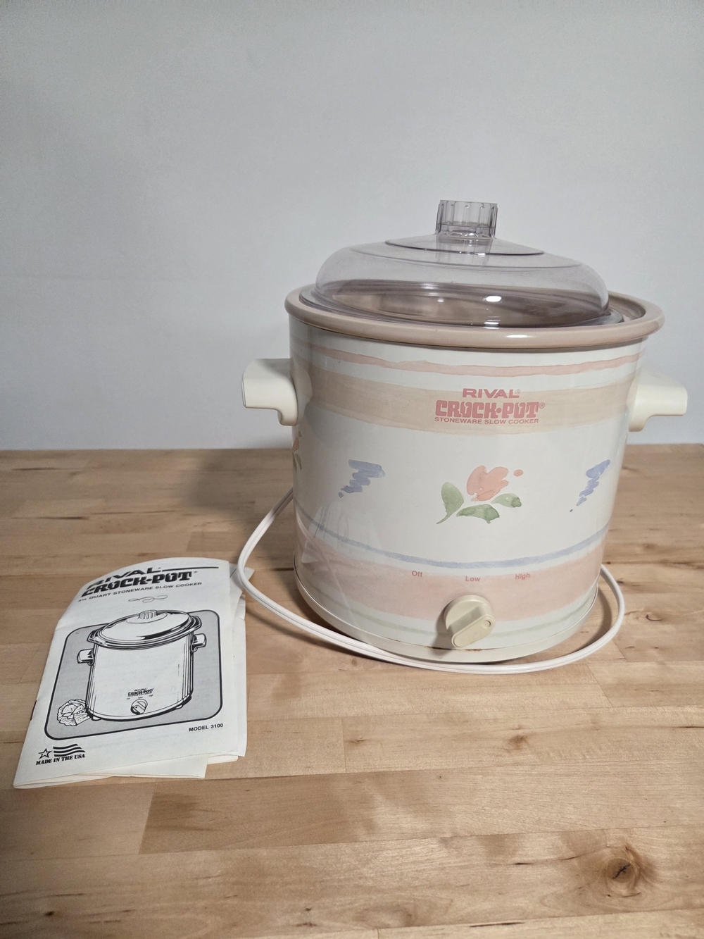 VTG 1990’s Rival 3.5 Qt Crock Pot Slow Cooker Model 3150/2 Floral TESTED & WORKS